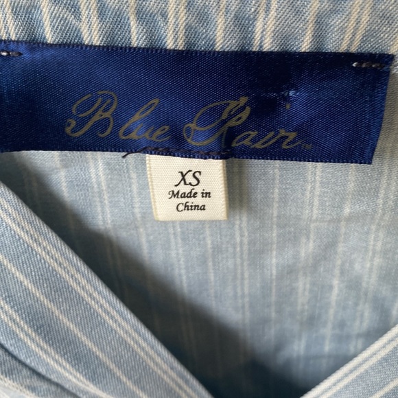 Blue Rain v neck Tied Sleeves cold shoulder pinstripe peplum Blouse, Size XS - Picture 2 of 11